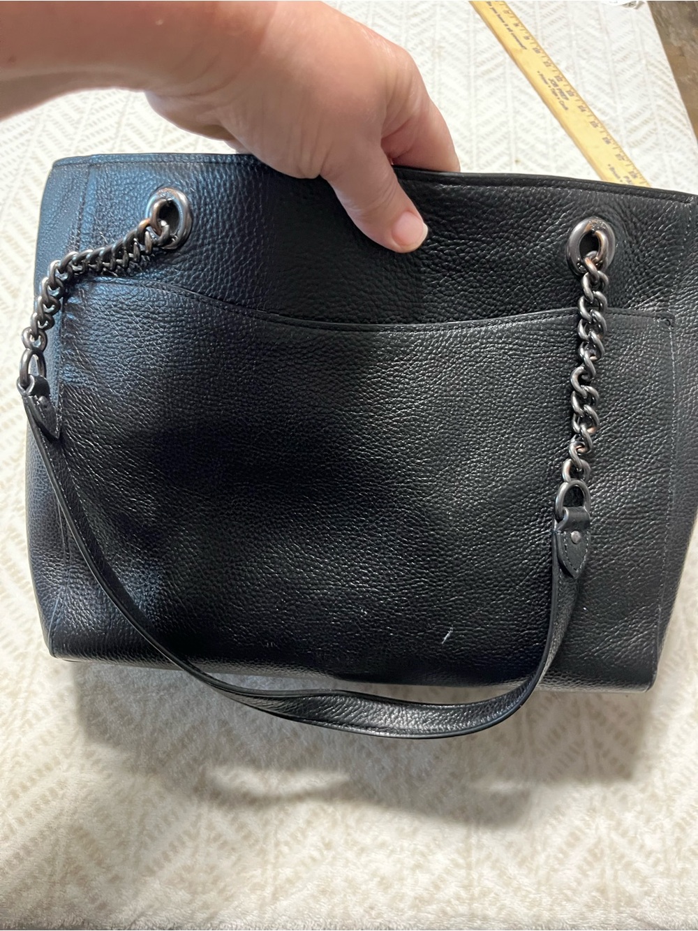 Coach Black Leather Tote with Chain-Accent Straps - Picture 3 of 13